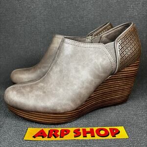 🔴 Dr. Scholl`s Harlow Women`s Size 9.5 Brown Faux Leather Ankle Wedges Bootie